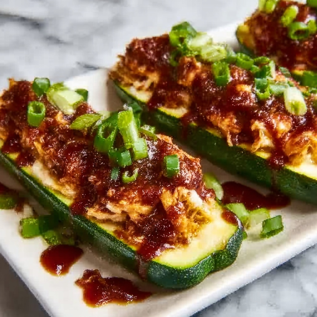 Sticky BBQ Chicken Zucchini Boats Recipe - Recipe Image