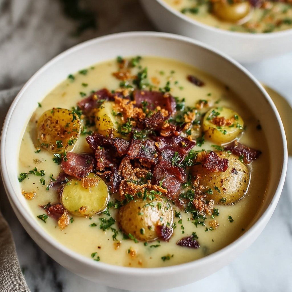 Creamy Loaded Potato Soup with Crispy Beef Ham Recipe - Recipe Image